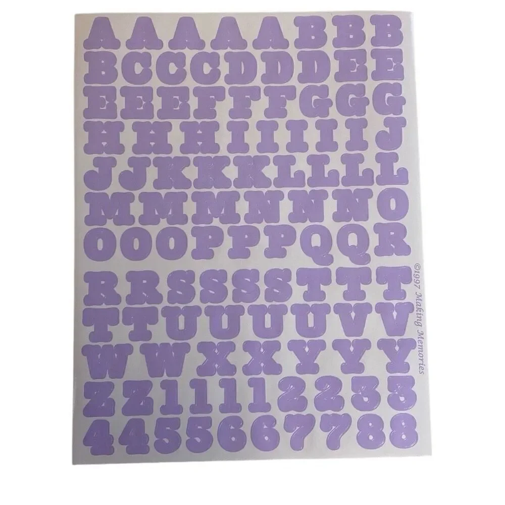 VTG Making Memories Stickers Letters Numbers Symbols 8 Sheets Pastel Lavender